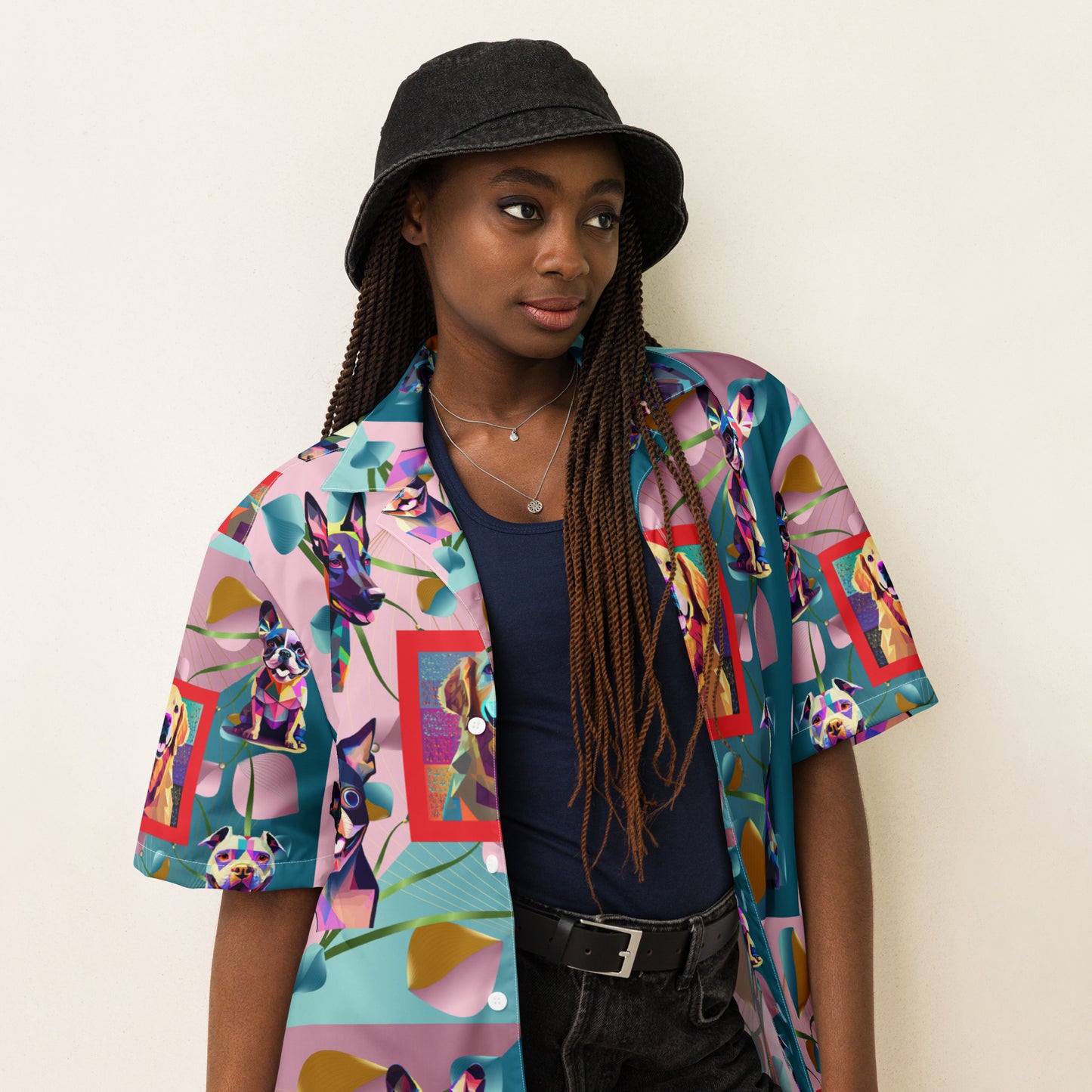 Unisex button shirt Kukloso Melange de fleur Collage w/Dogs No 50 - Free Shipping