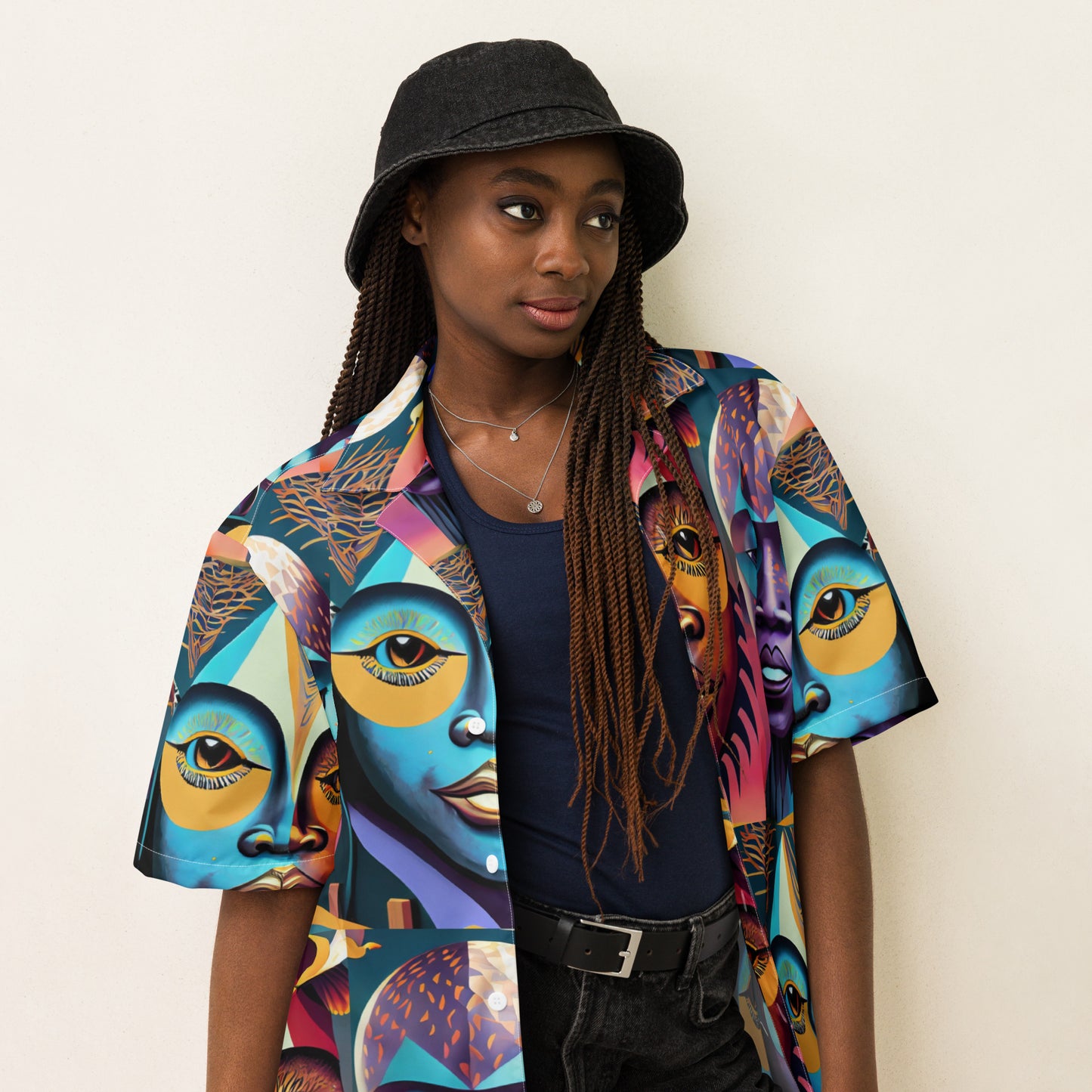 Unisex button shirt Kukloso Cubist Faces No 2 - Free Shipping