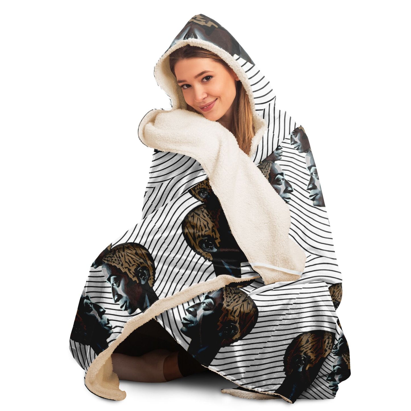 Hooded Blanket - AOP Kukloso Cubist Faces No 43C - Free Shipping