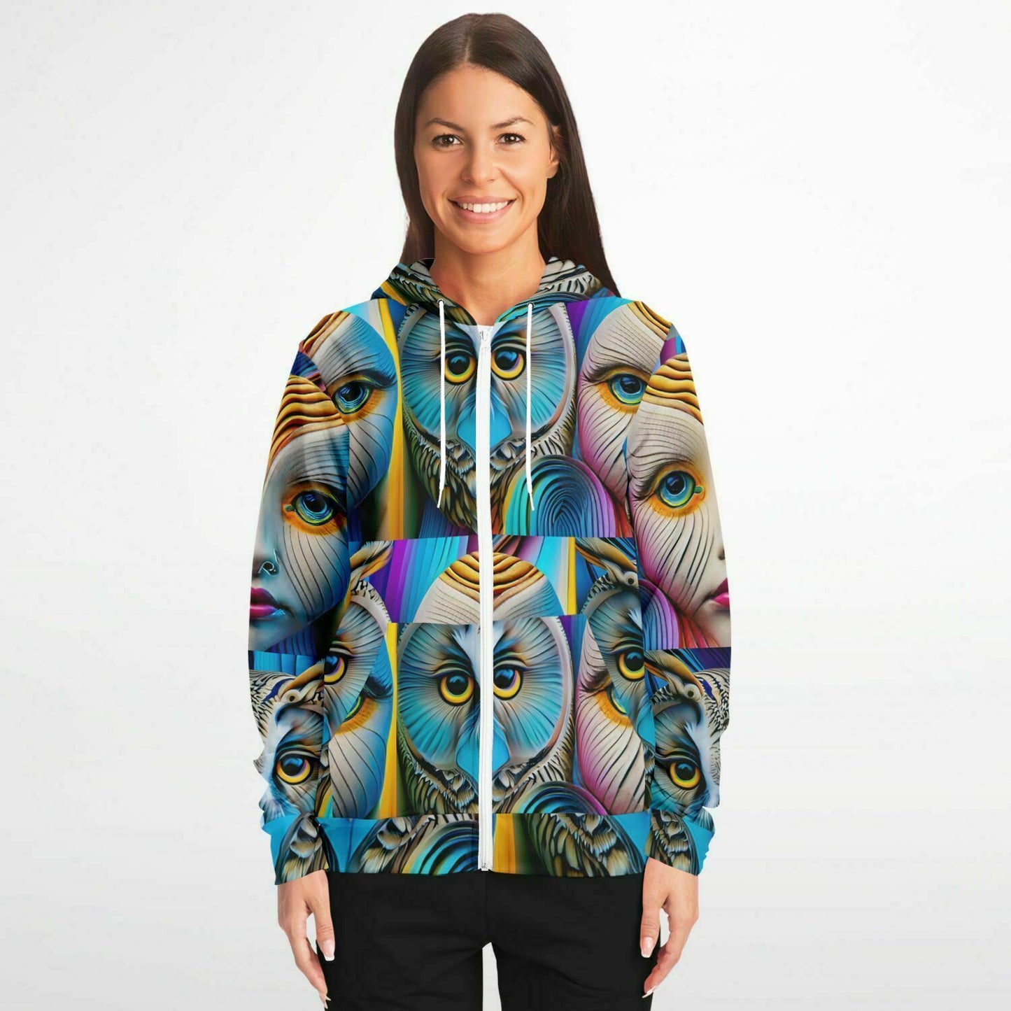 Athletic Zip-Up Hoodie - AOP Kukloso Cubist Faces No 11, Multicolored - Free Shipping