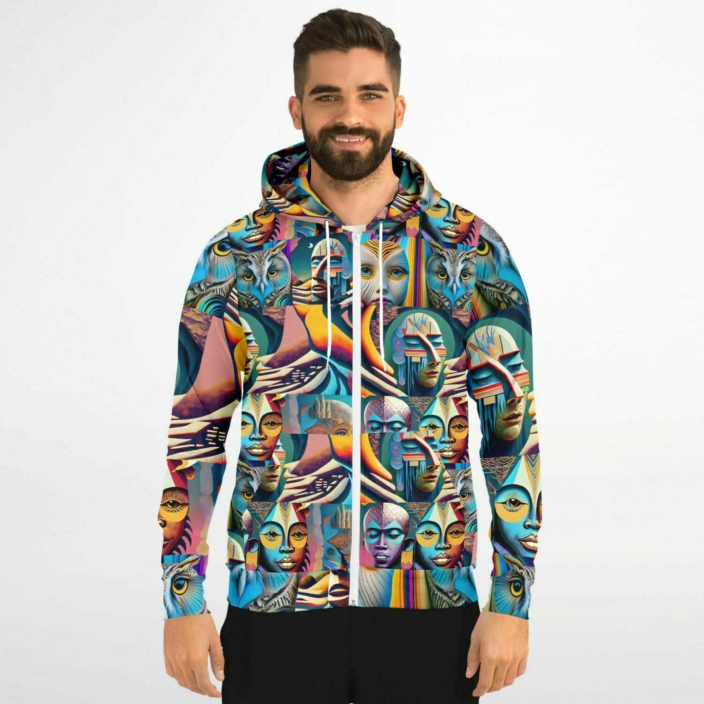 Fashion Zip-Up Hoodie - AOP Kukloso Cubist Faces No 33 - Free Shipping