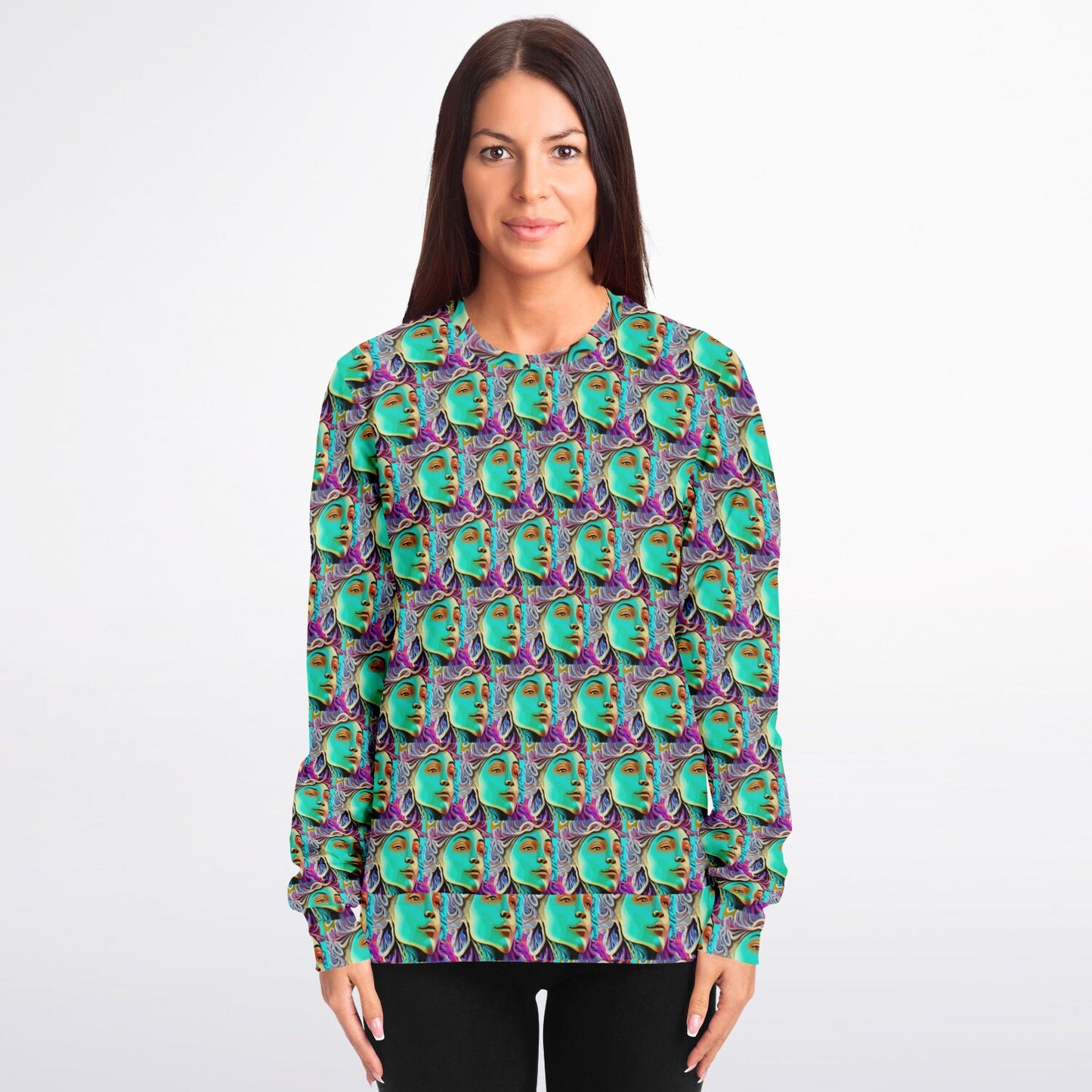 Athletic Sweatshirt - AOP Kukloso Cubist Faces No 4 - Free Shipping