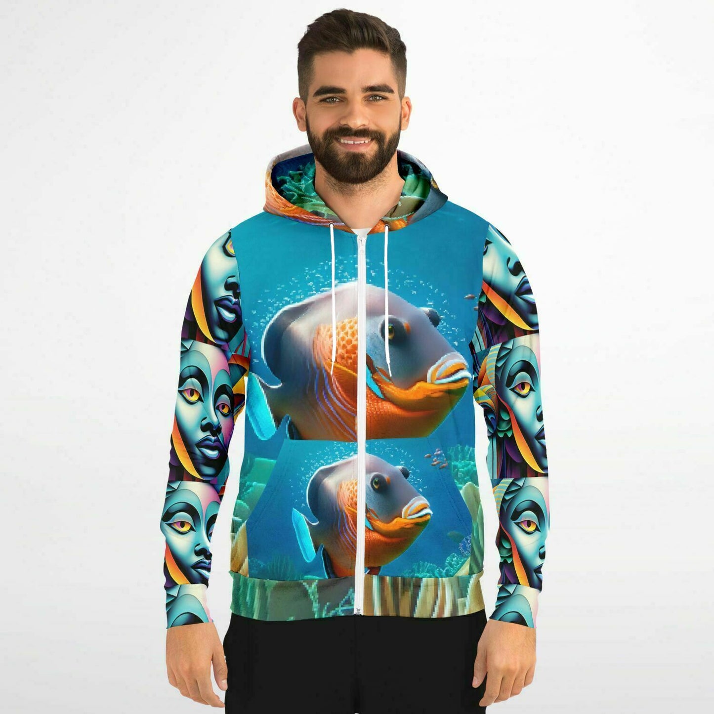 Fashion Zip-Up Hoodie - AOP Kukloso Cubist Faces No 17 - Free Shipping