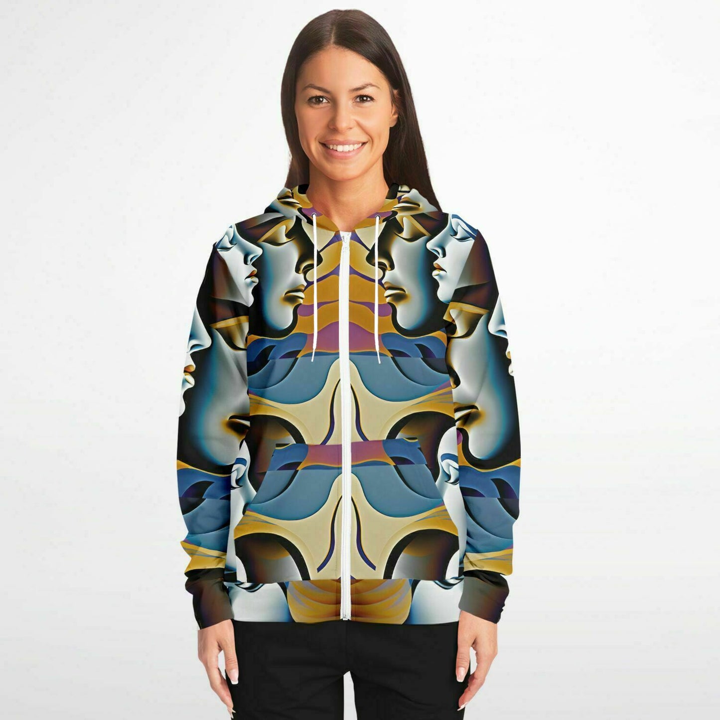 Fashion Zip-Up Hoodie - AOP Kukloso Cubist Faces No 48 - Free Shipping