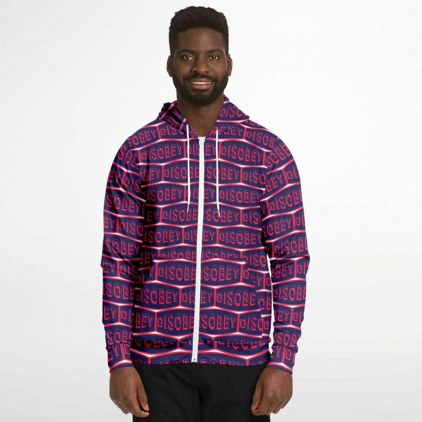 Fashion Zip-Up Hoodie - AOP Kukloso Disobey Logo Navy & Magenta - Free Shipping