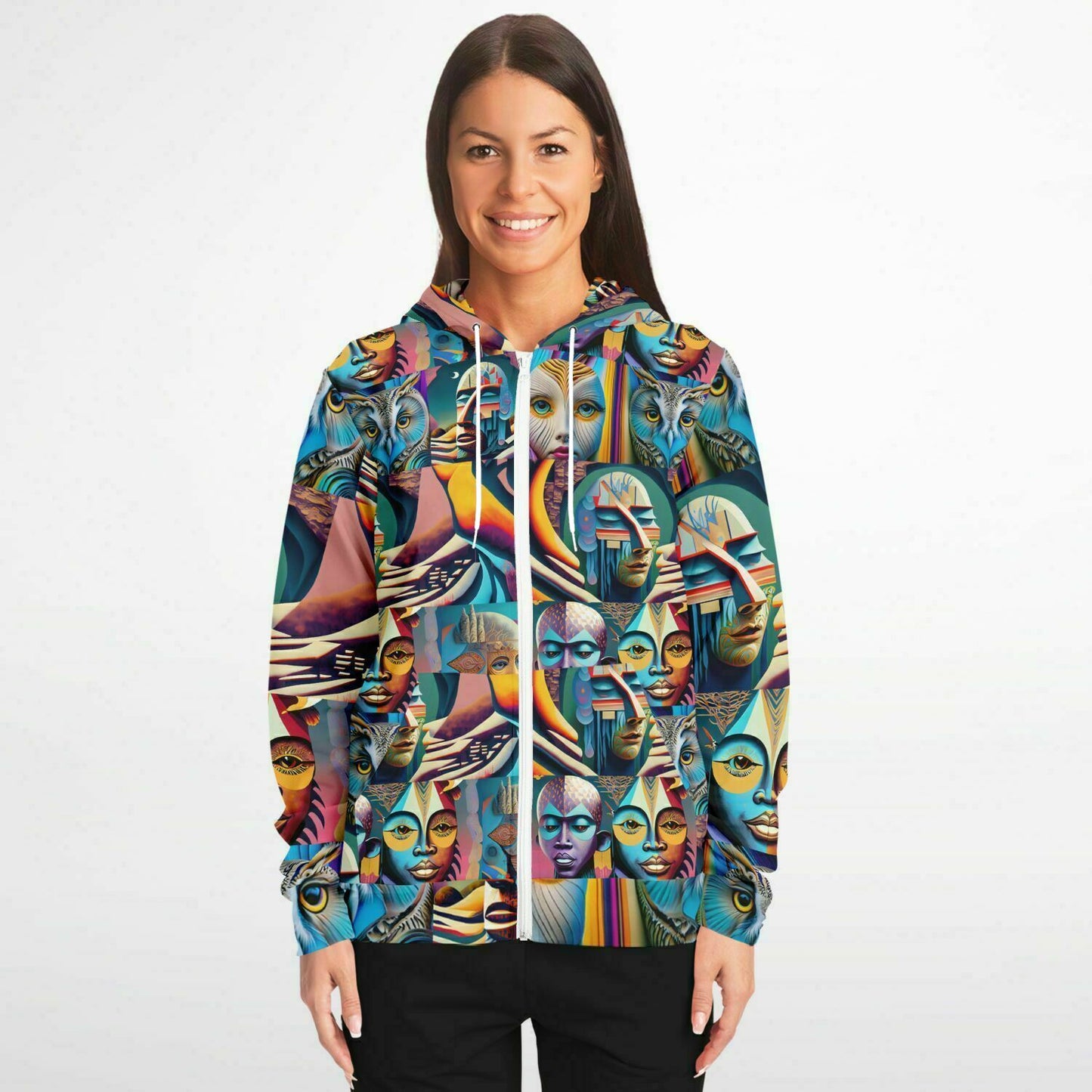 Fashion Zip-Up Hoodie - AOP Kukloso Cubist Faces No 33 - Free Shipping