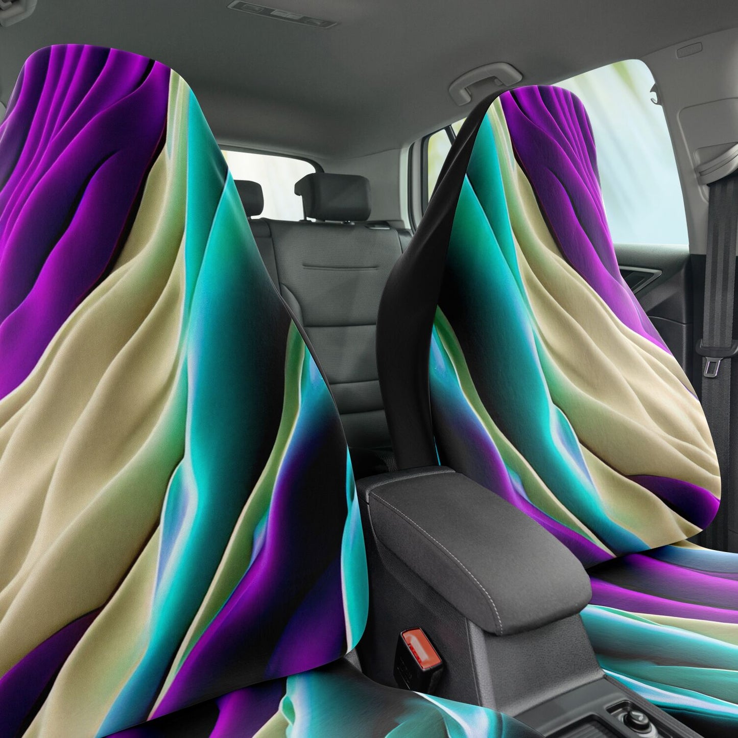 Car Seat Cover - AOP Kukloso Color Flows series No 9 Aqua, Purple & Beige colors- Free Shipping