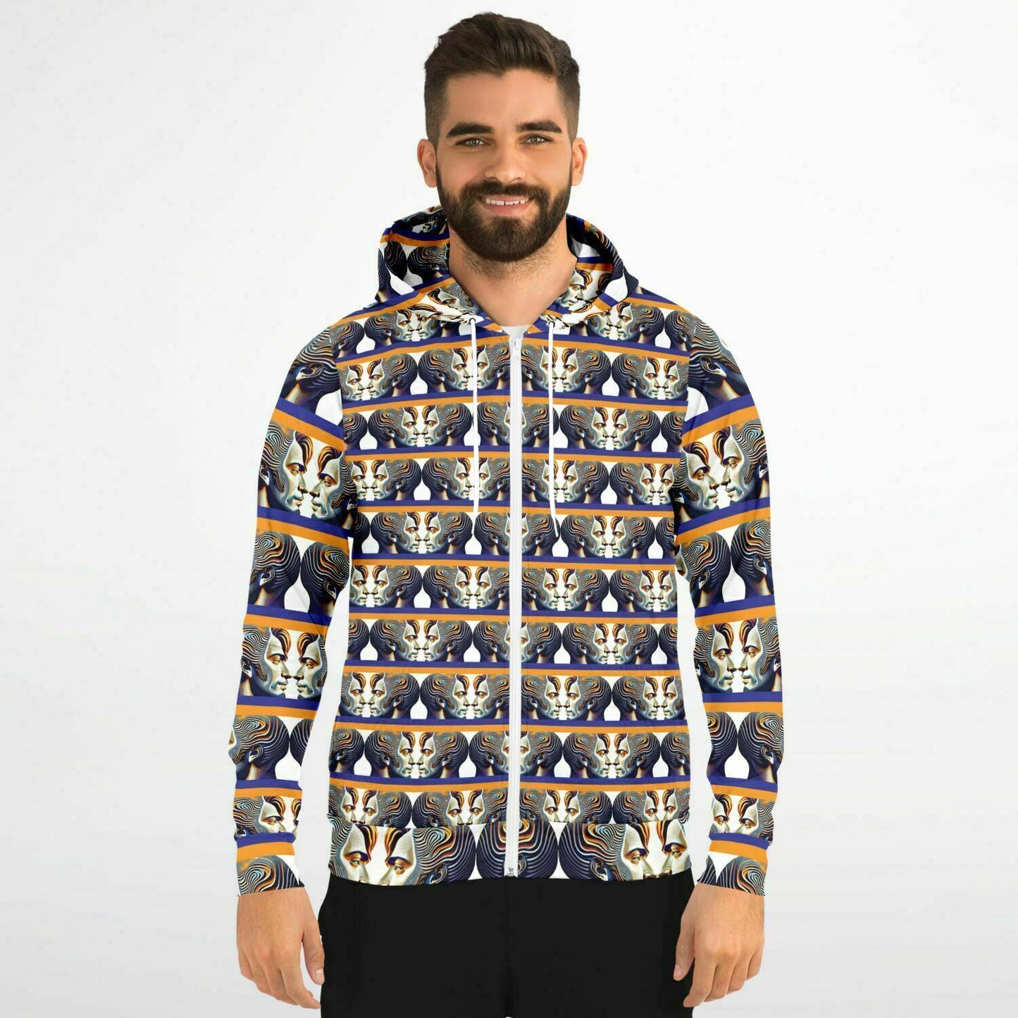 Fashion Zip-Up Hoodie - AOP Kukloso Cubist Faces No 43 A - Free Shipping
