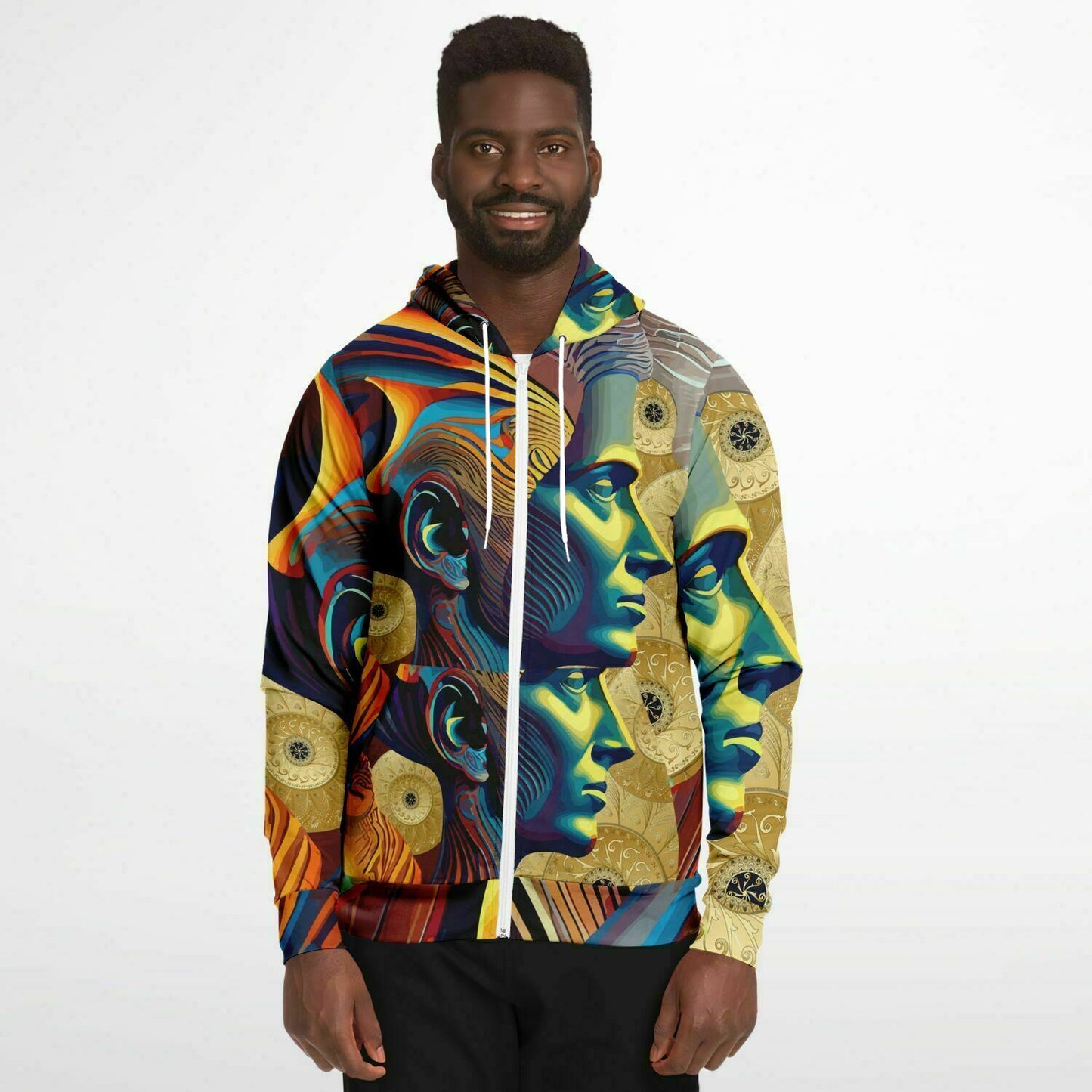 Fashion Zip-Up Hoodie - AOP Kukloso Cubist Faces No 18 - Free Shipping