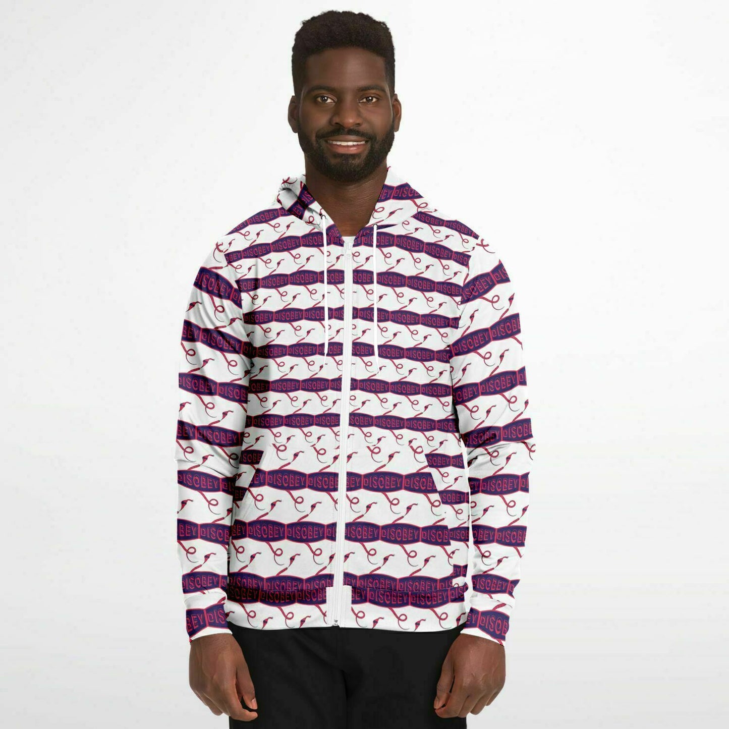 Fashion Zip-Up Hoodie - AOP Kukloso Disobey Logo Navy Magenta - Free Shipping