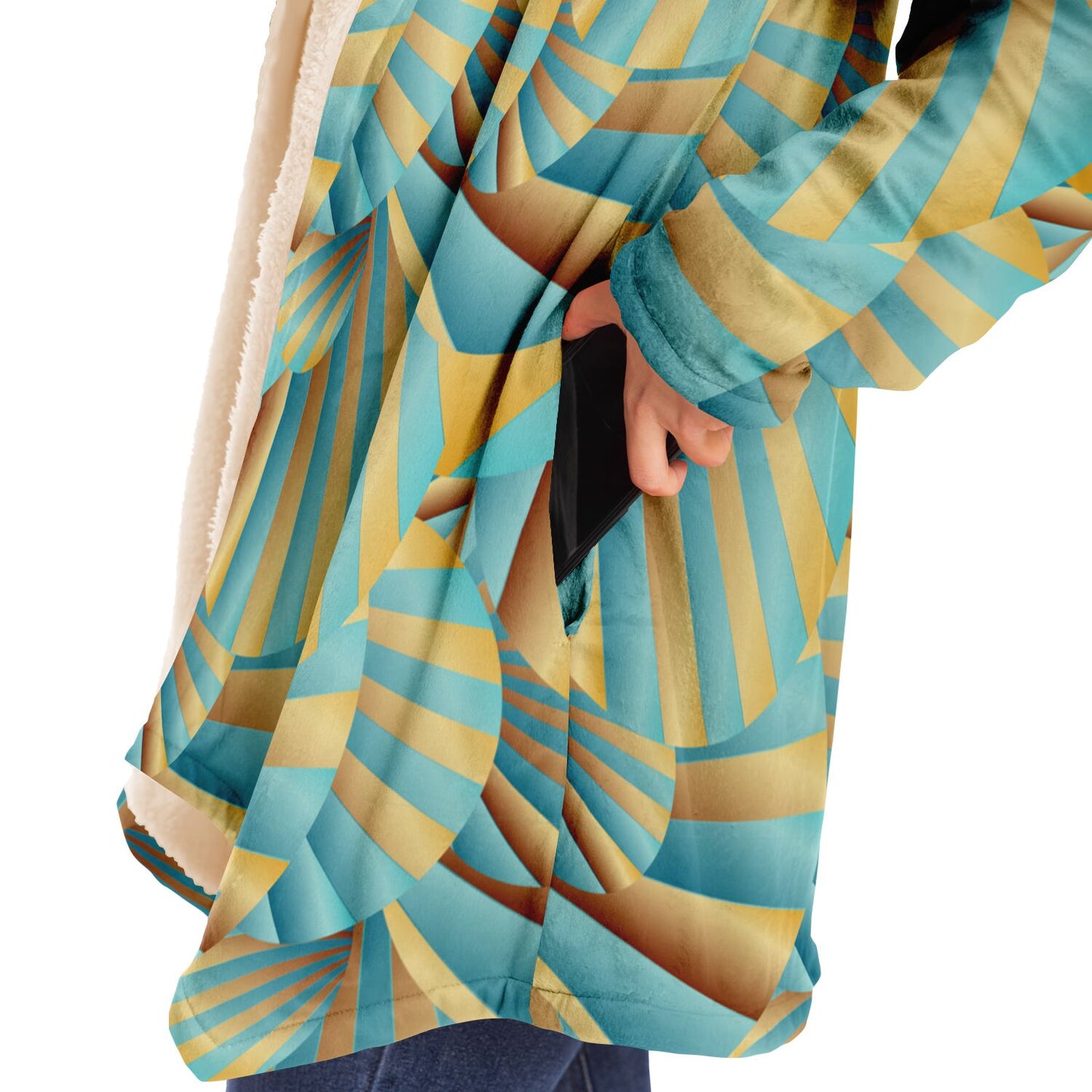 Microfleece Cloak - AOP Kukloso Abstractical No 269 Abstract Aqua, Blue, Gold Shapes - Free Shipping