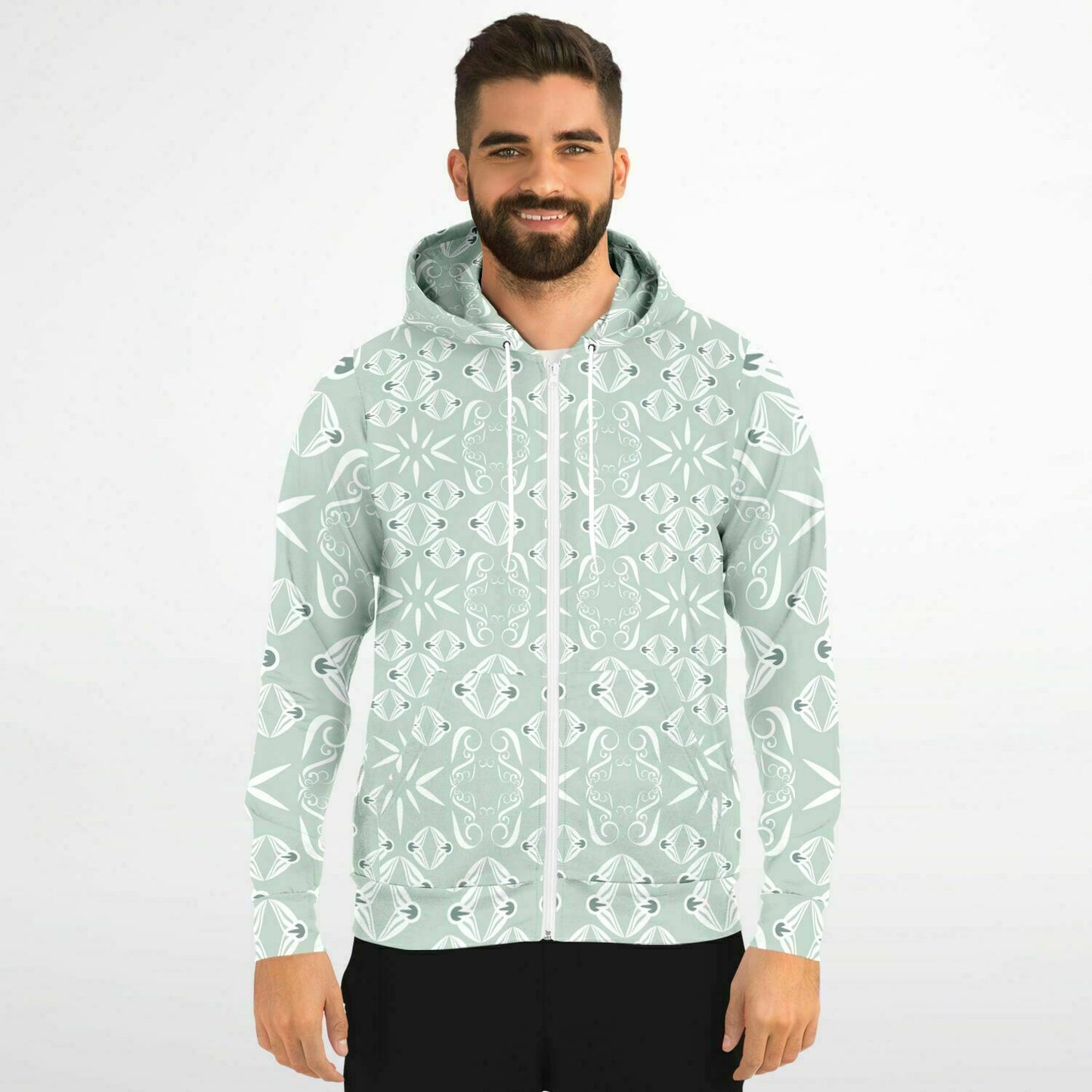 Fashion Zip-Up Hoodie - AOP Kukloso Abstractical No 43 Sage on White - Free Shipping