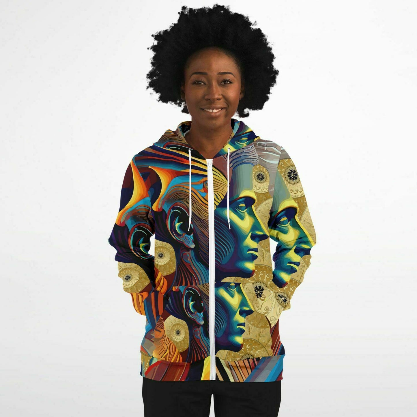 Fashion Zip-Up Hoodie - AOP Kukloso Cubist Faces No 18 - Free Shipping