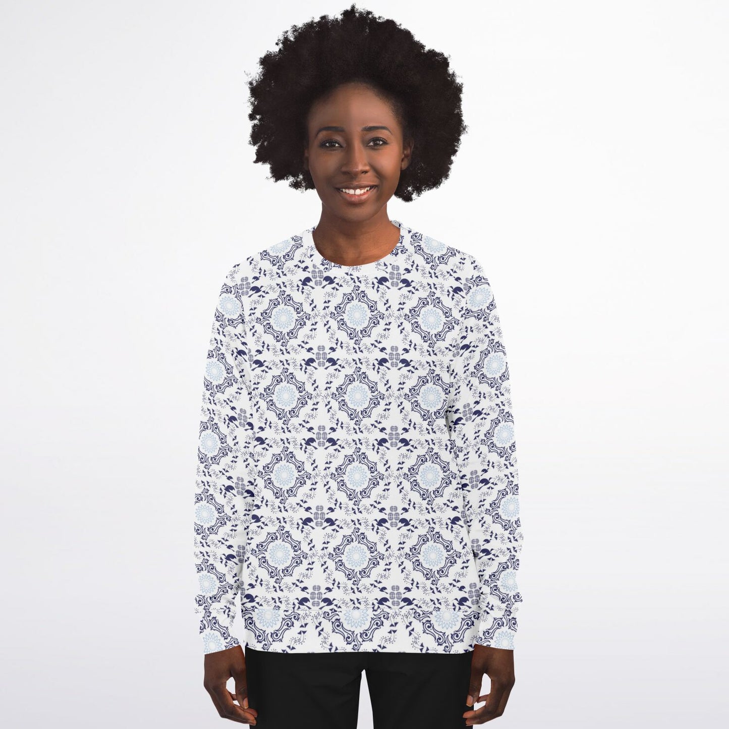 Athletic Sweatshirt - AOP Kukloso Abstractical No 46 No 2 Navy on White - Free Shipping