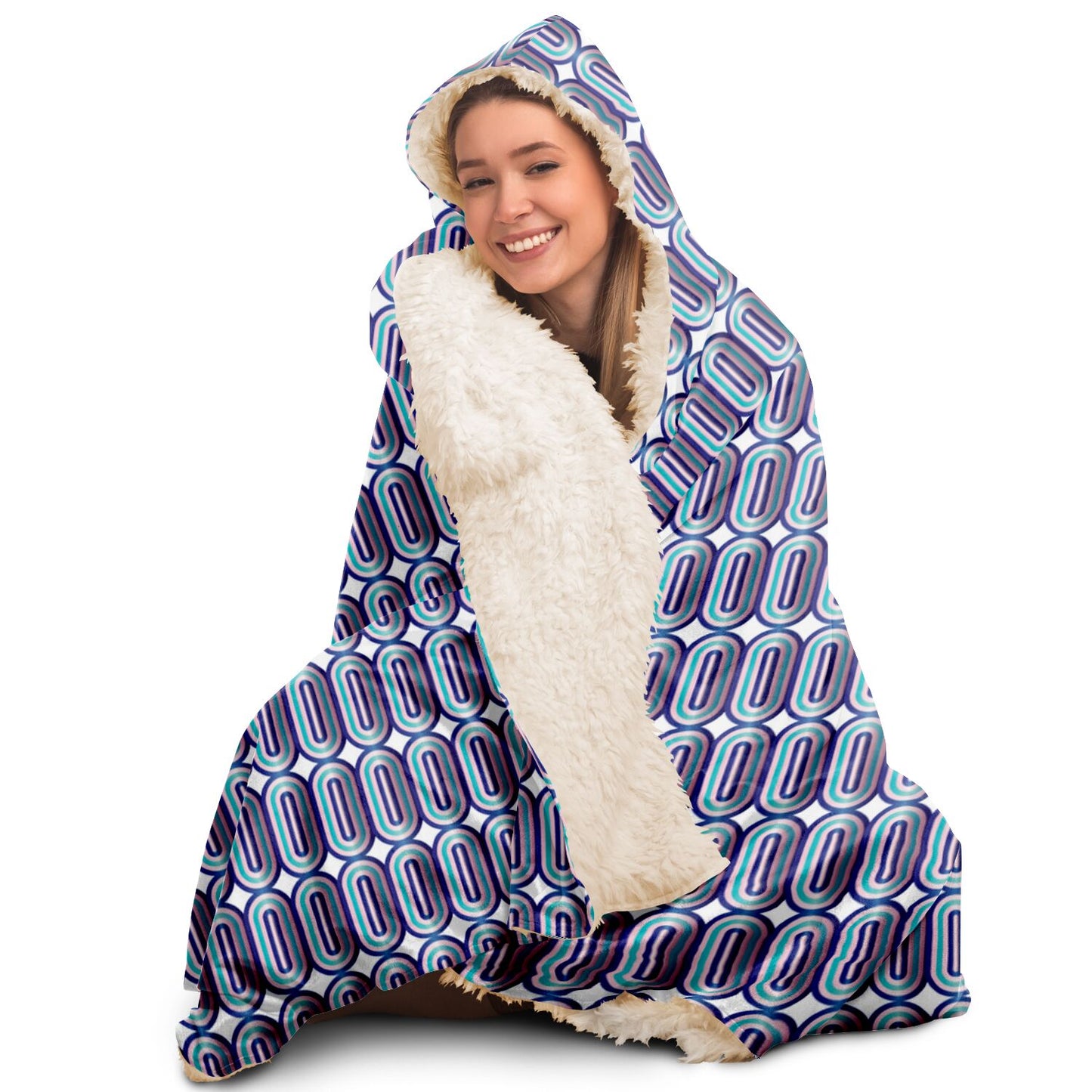 Hooded Blanket - AOP Kukloso Abstractical No 99 Aqua, Blue, Pink on White - Free Shipping