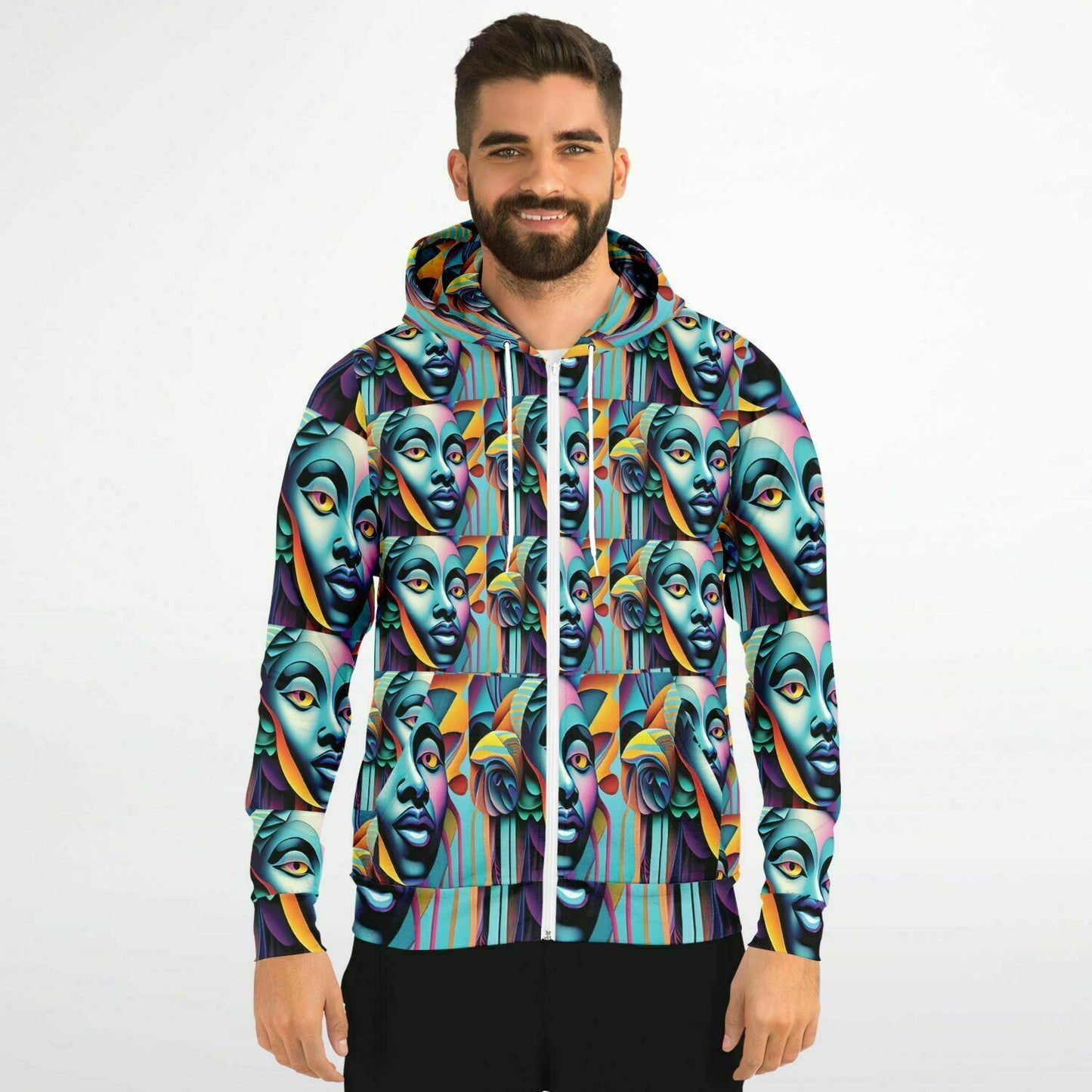 Fashion Zip-Up Hoodie - AOP Kukloso Cubist Faces No 2 - Free Shipping