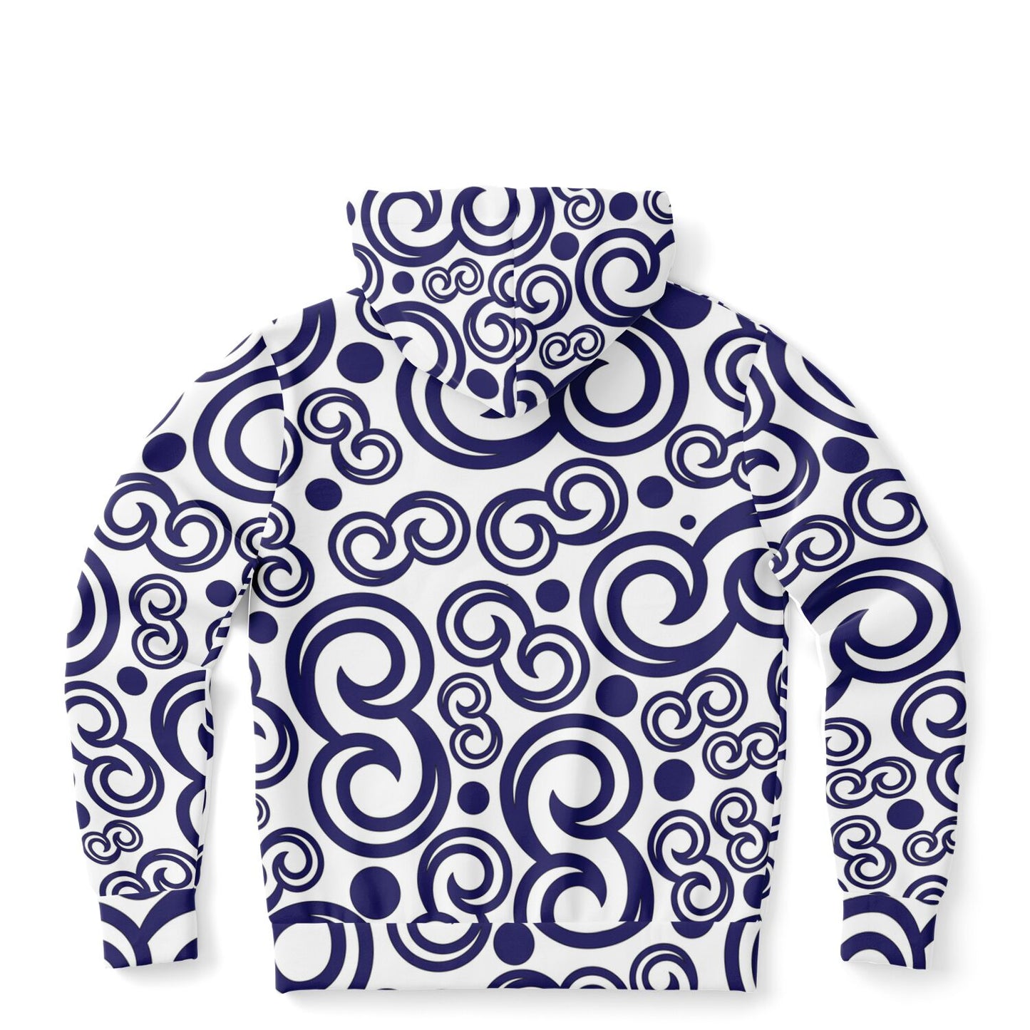 Fashion Zip-Up Hoodie - AOP Kukloso Fleurons No 7 Navy on White - Free Shipping