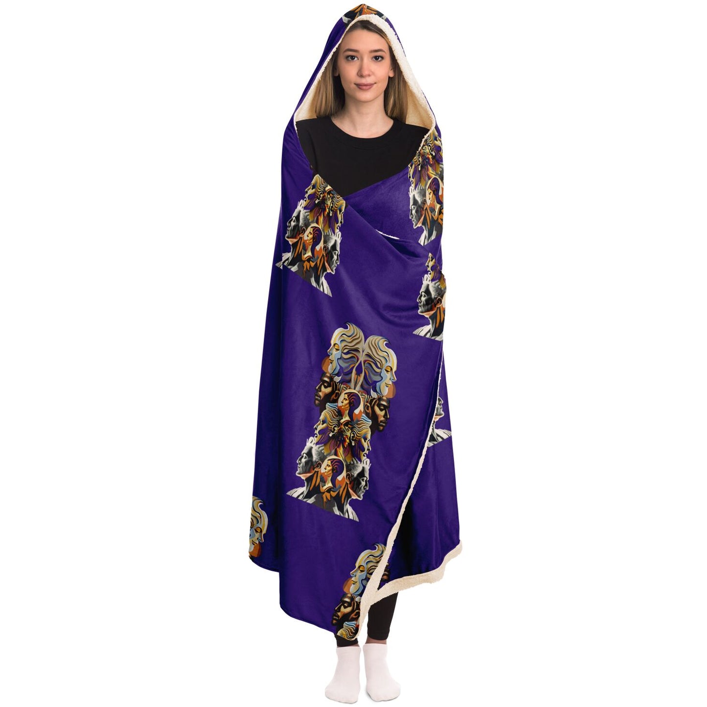 Hooded Blanket - AOP Kukloso Cubist Faces No 54 A - Free Shipping
