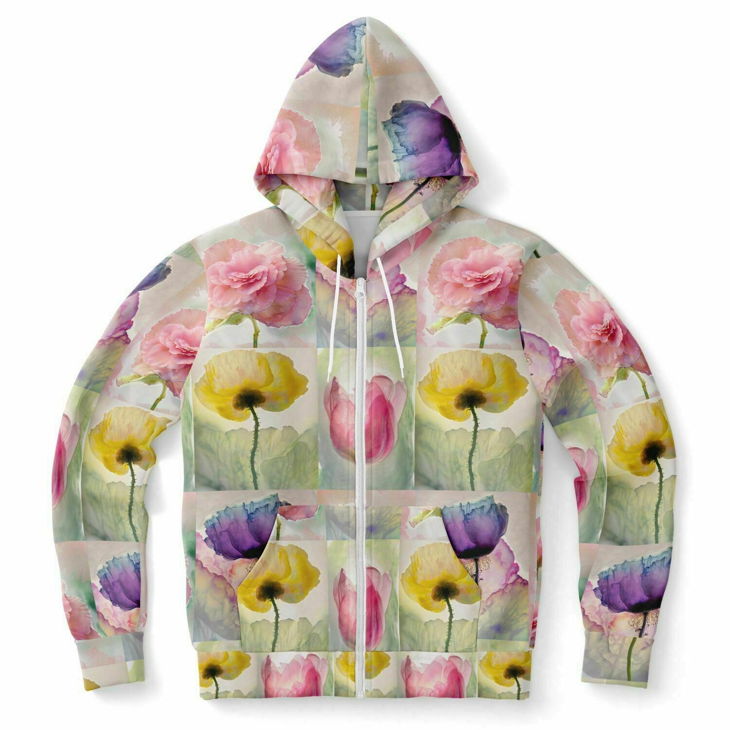 Fashion Zip-Up Hoodie - AOP Kukloso Pastel Watercolor Fllorals - Free Shipping