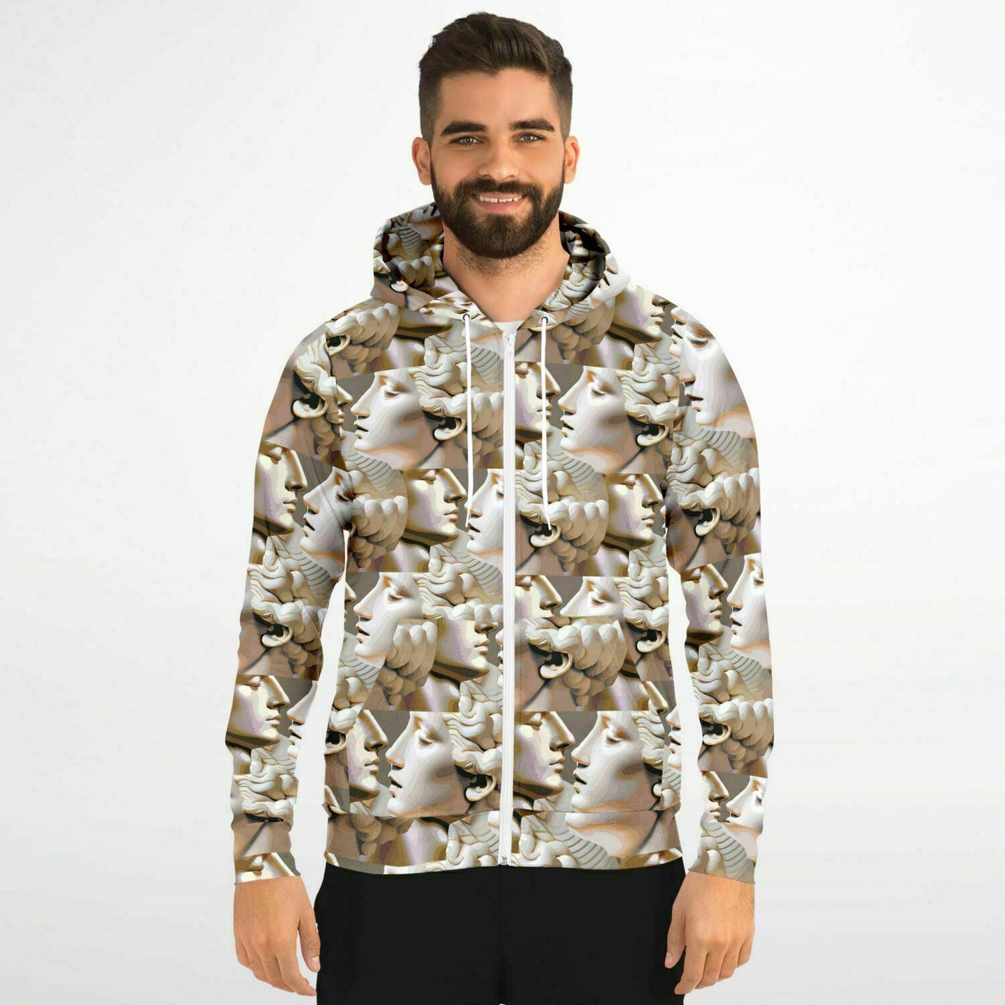 Fashion Zip-Up Hoodie - AOP Kukloso Roman Faces No 1 Large Pattern - Free Shipping
