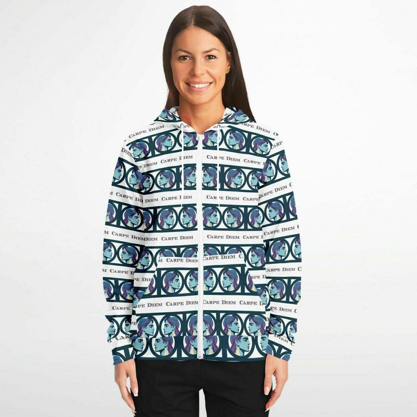 Fashion Zip-Up Hoodie - AOP Kukloso Roman Faces No 2 B Carpe Diem - Free Shipping