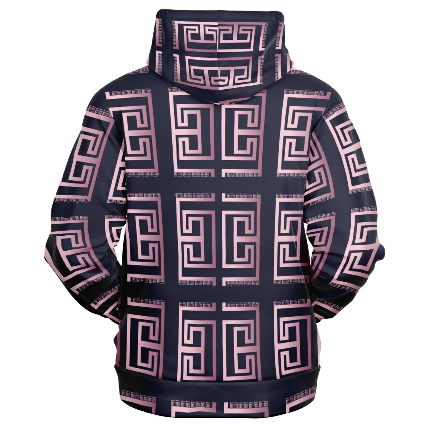 Fashion Zip-Up Hoodie - AOP Kukloso Greek Border No 33 Pink on Navy - Free Shipping