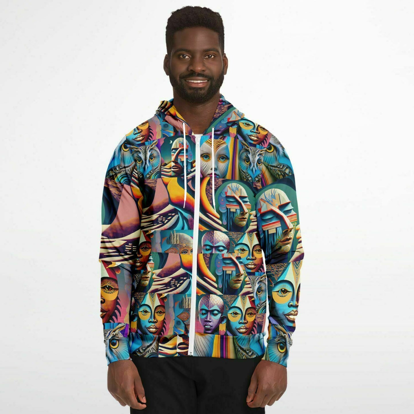 Fashion Zip-Up Hoodie - AOP Kukloso Cubist Faces No 33 - Free Shipping