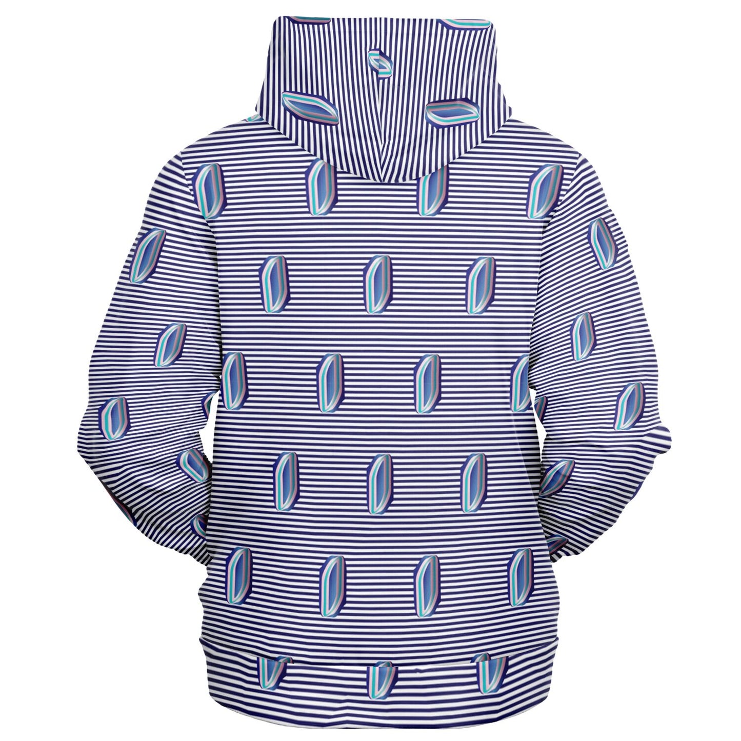 Fashion Zip-Up Hoodie - AOP Kukloso Whimsical No 57 Navy Stripes on White - Free Shipping