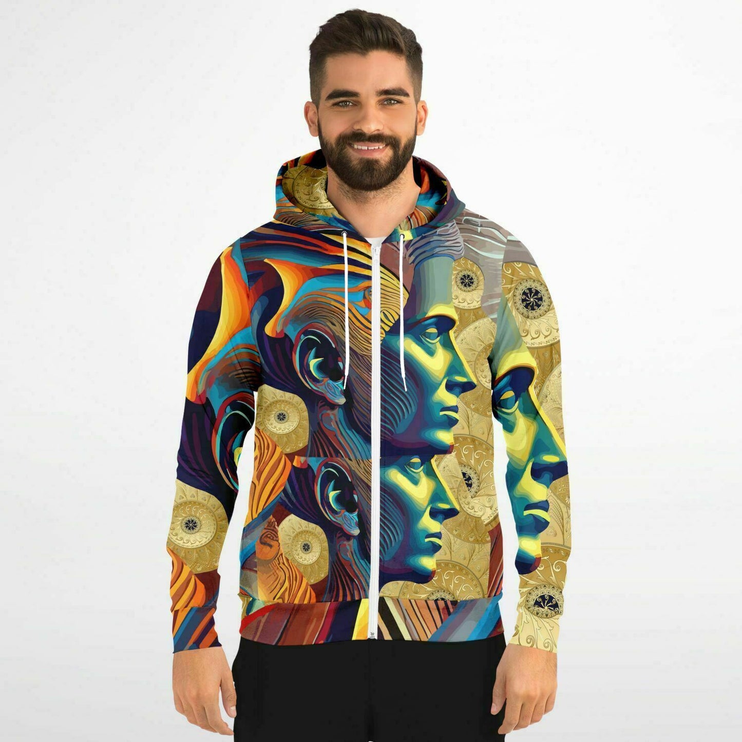 Fashion Zip-Up Hoodie - AOP Kukloso Cubist Faces No 18 - Free Shipping