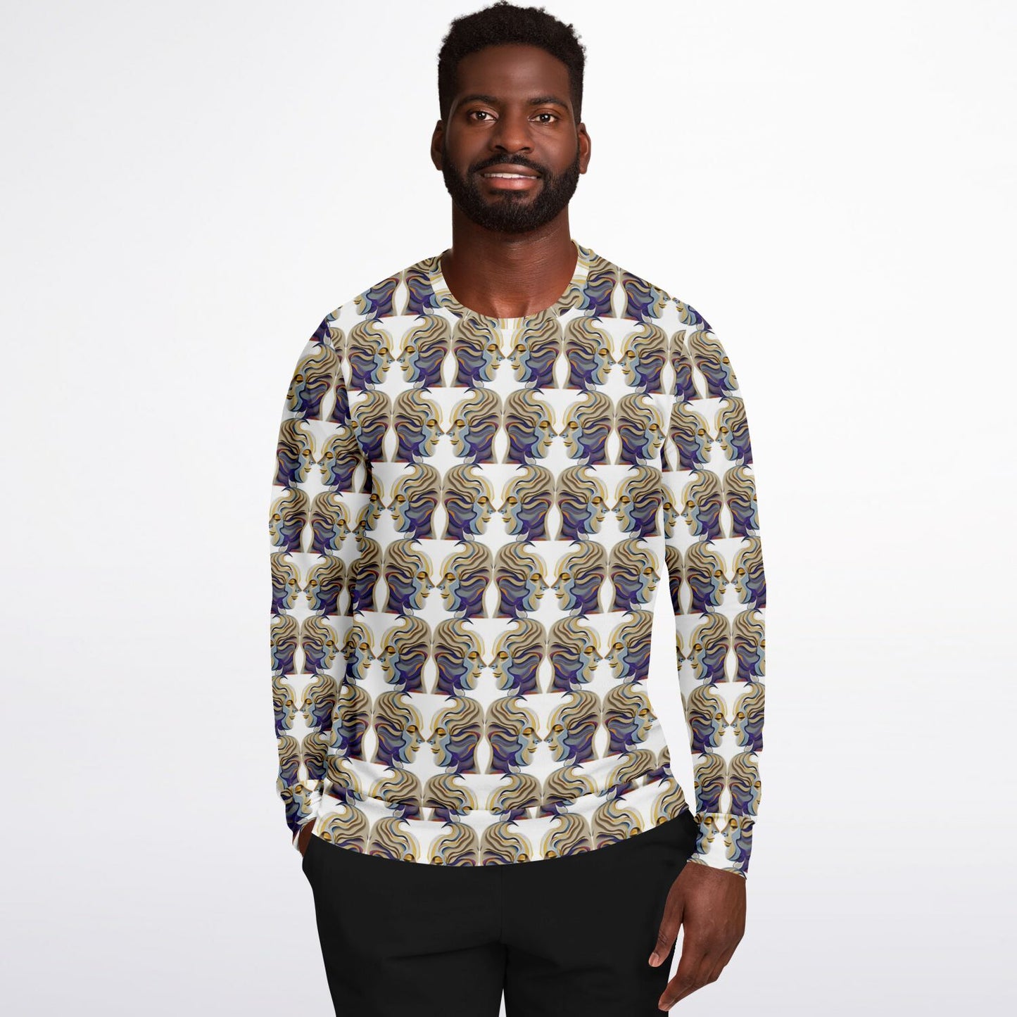 Athletic Sweatshirt - AOP Kukloso Cubist Faces No 1 Large pattern on White - Free Shipping