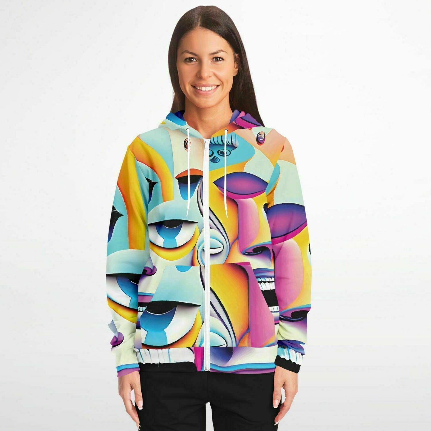 Fashion Zip-Up Hoodie - AOP Kukloso Cubist Faces No 7 B - Free Shipping