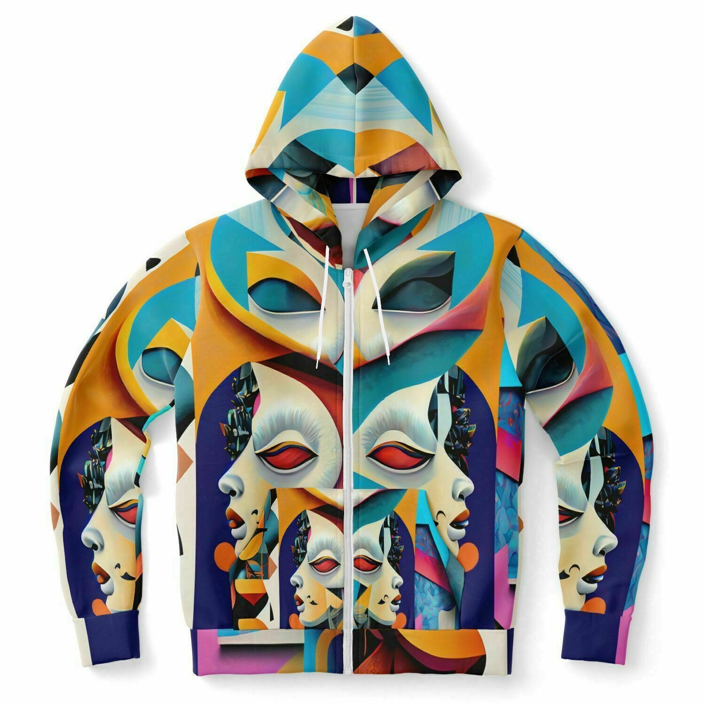 Fashion Zip-Up Hoodie - AOP Kukloso Cubist Faces No 4 Multicolored - Free Shipping