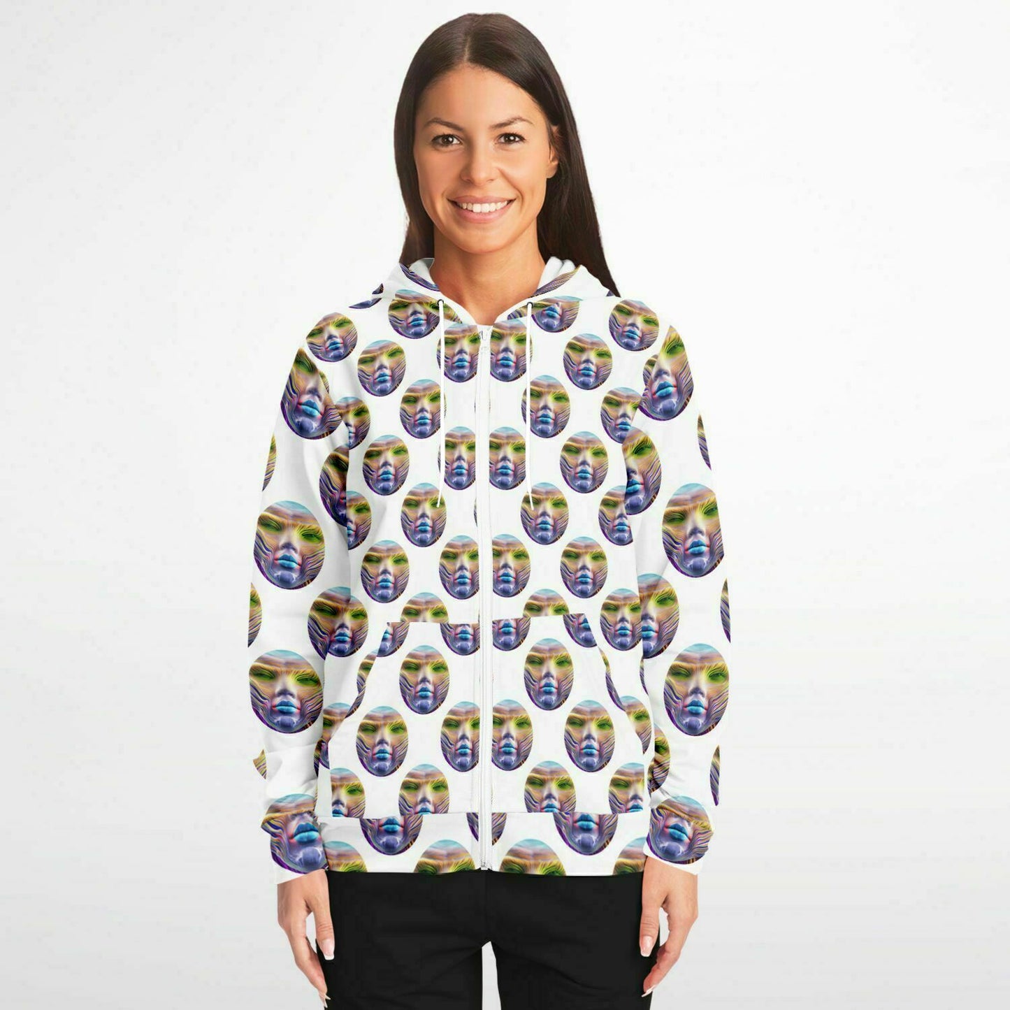 Fashion Zip-Up Hoodie - AOP Kukloso Cubist Faces No 40 - Free Shipping