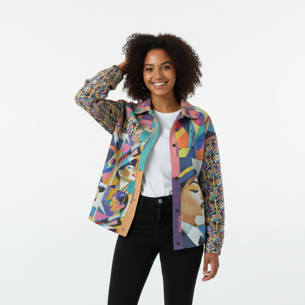 AOP Unisex Casual Lapel Jacket Kukloso Patchwork Collage No 95