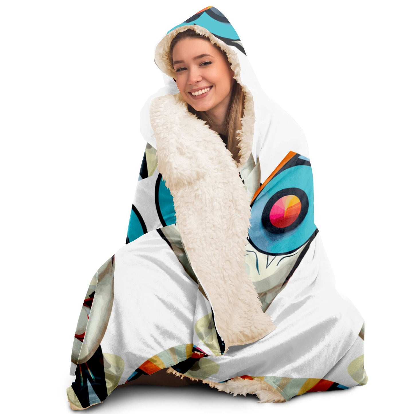 Hooded Blanket - AOP Kukloso Cubist Faces No 12 White Bkgd - Free Shipping