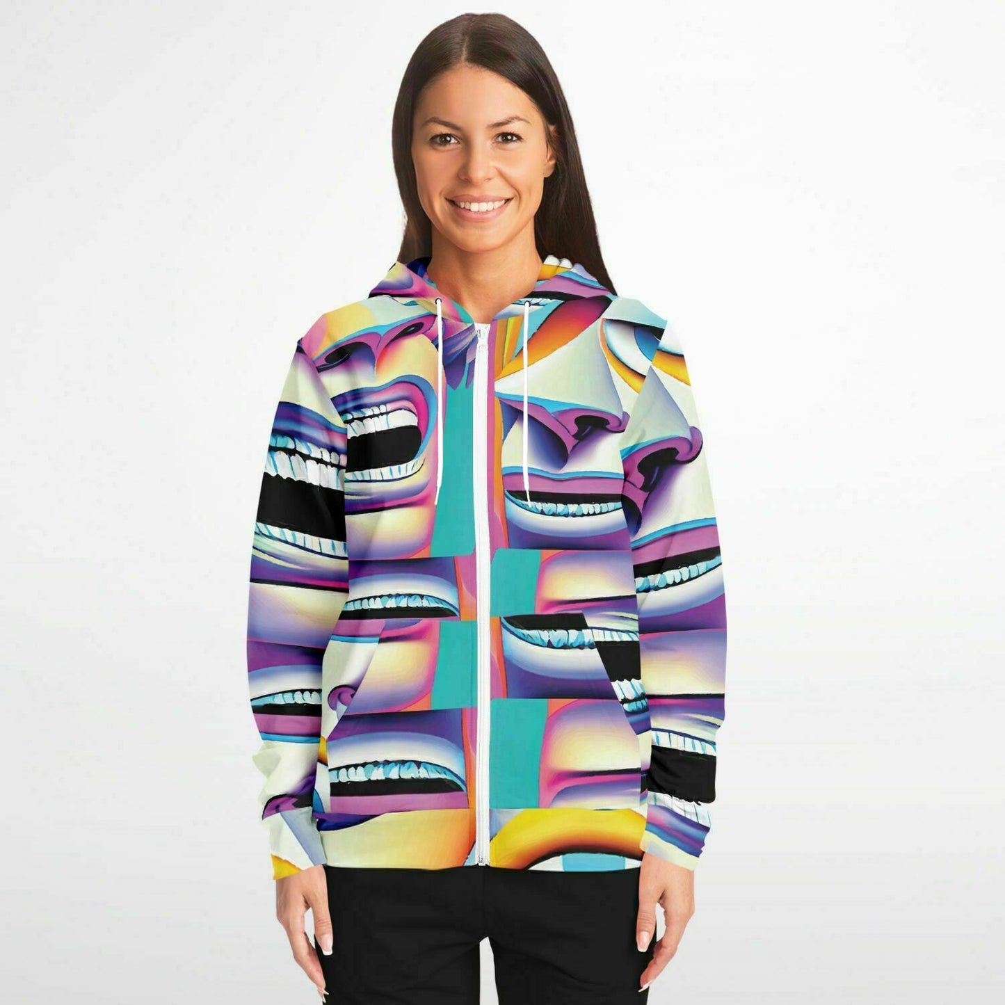 Fashion Zip-Up Hoodie - AOP Kukloso Cubist Faces No 7 A - Free Shipping