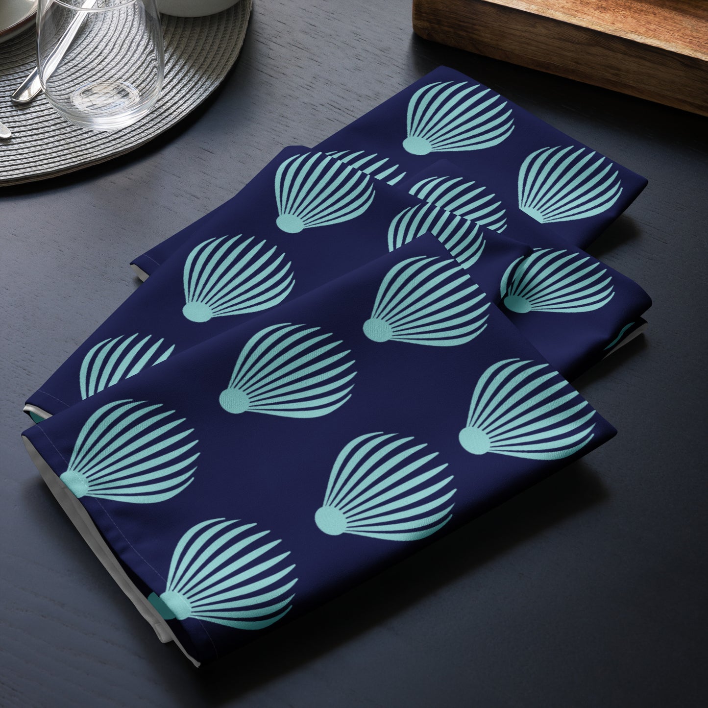 Cloth napkin set Kukloso Scallop Shell No 1 Aqua - Free Shipping