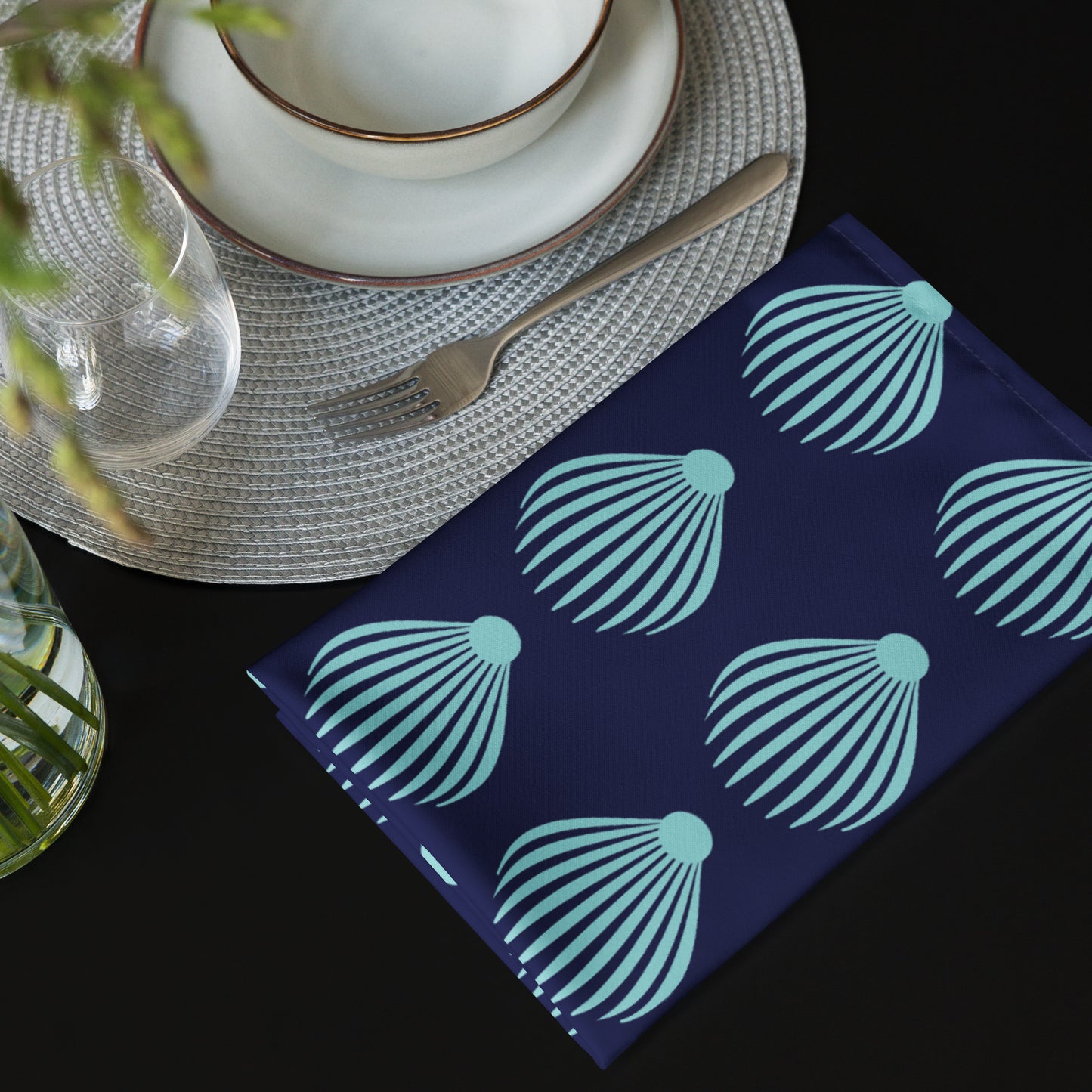Cloth napkin set Kukloso Scallop Shell No 1 Aqua - Free Shipping