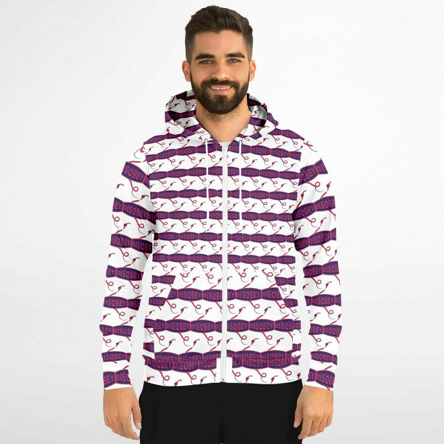 Fashion Zip-Up Hoodie - AOP Kukloso Disobey Logo Navy Magenta - Free Shipping