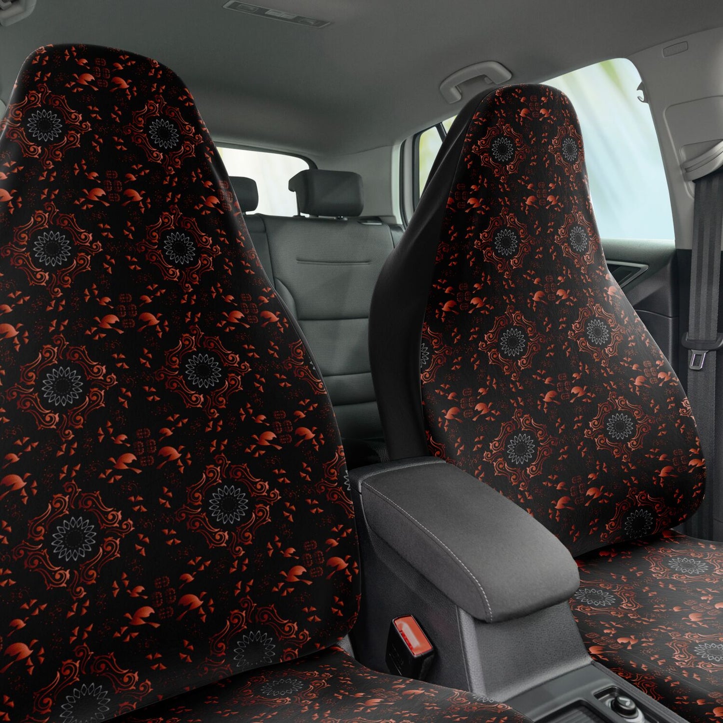 Car Seat Cover - AOP Kukloso Abstractical No 173 Mandala design in Copper color on Black- Free Shipping