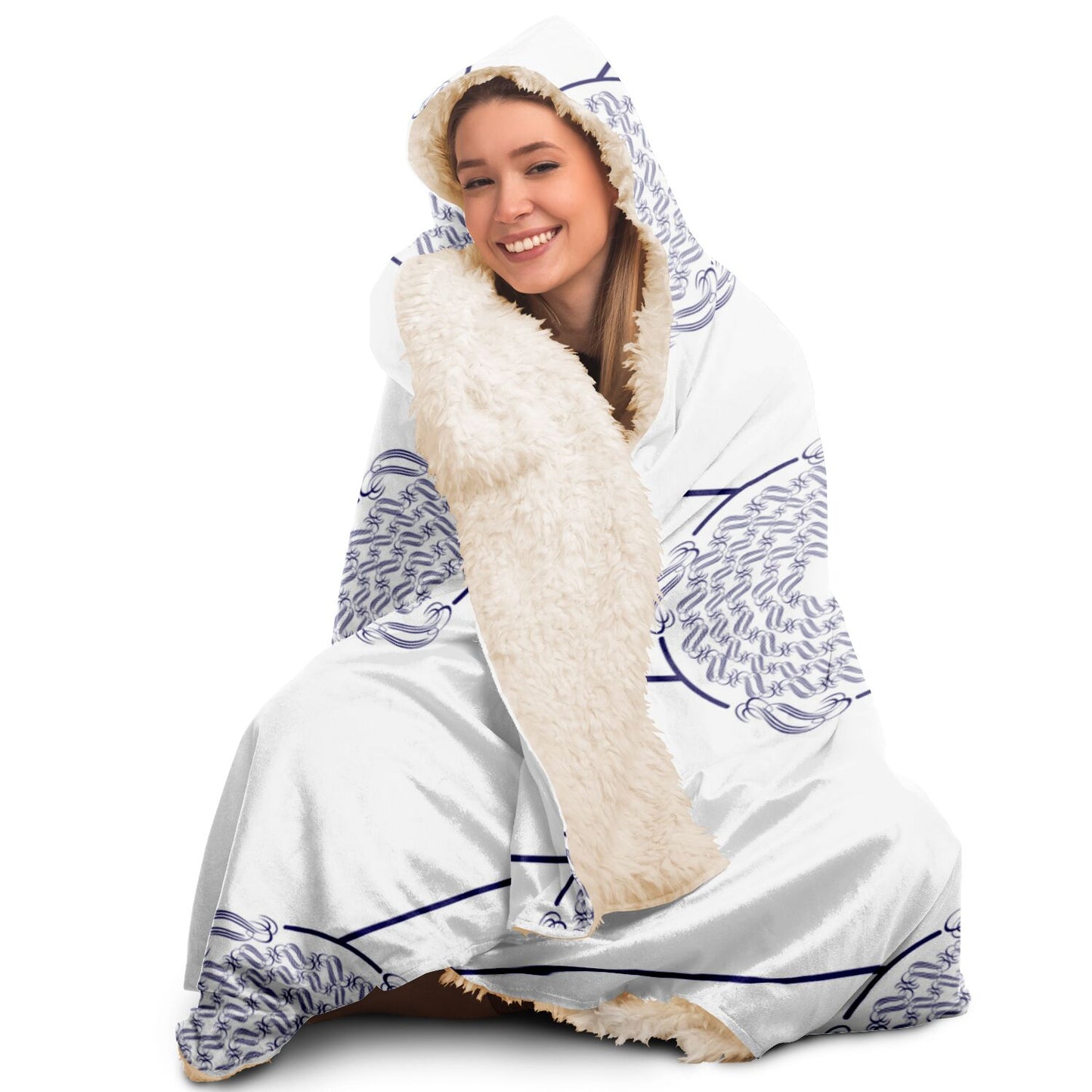 Hooded Blanket - AOP Kukloso Abstractical No 221 Blue Mandala on White - Free Shipping