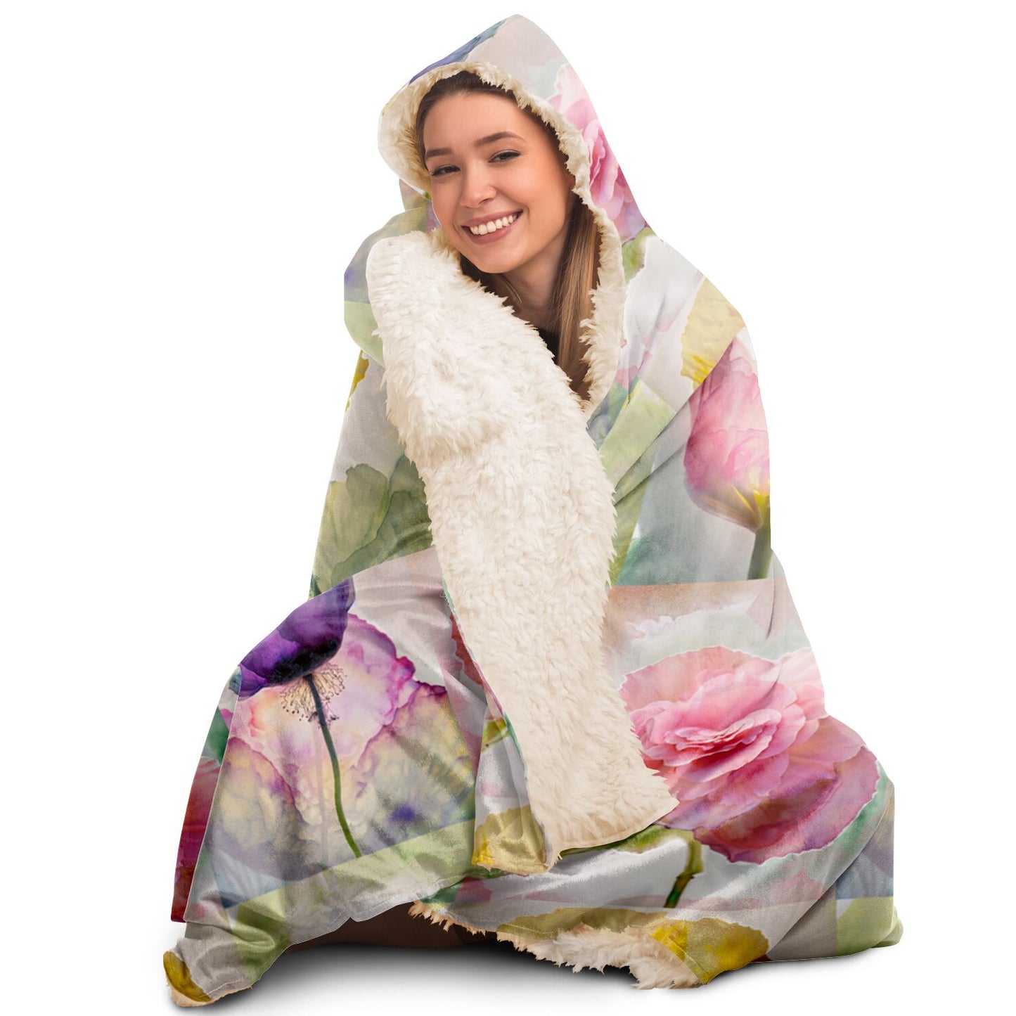 Hooded Blanket - AOP Kukloso Watercolor Florals Large Pattern - Free Shipping
