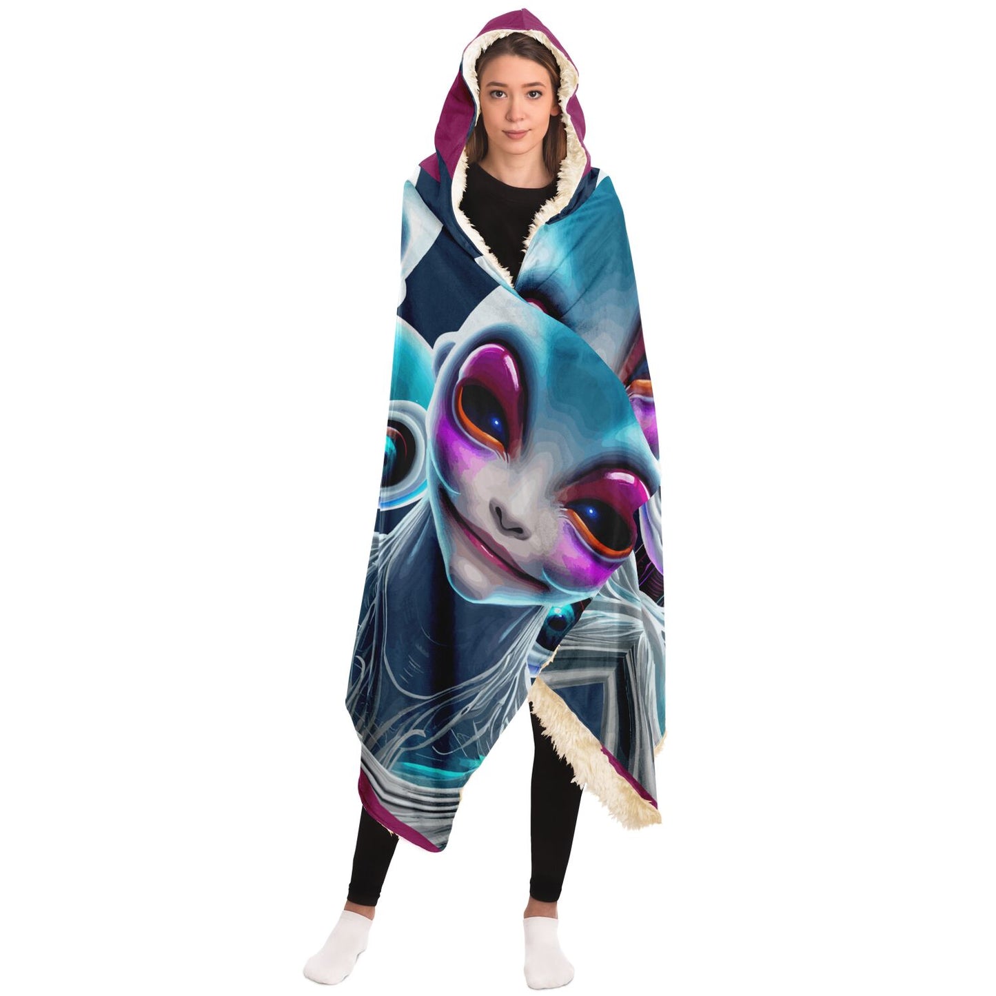 Hooded Blanket - AOP Kukloso Cubist Space Girls No 5 - Free Shipping