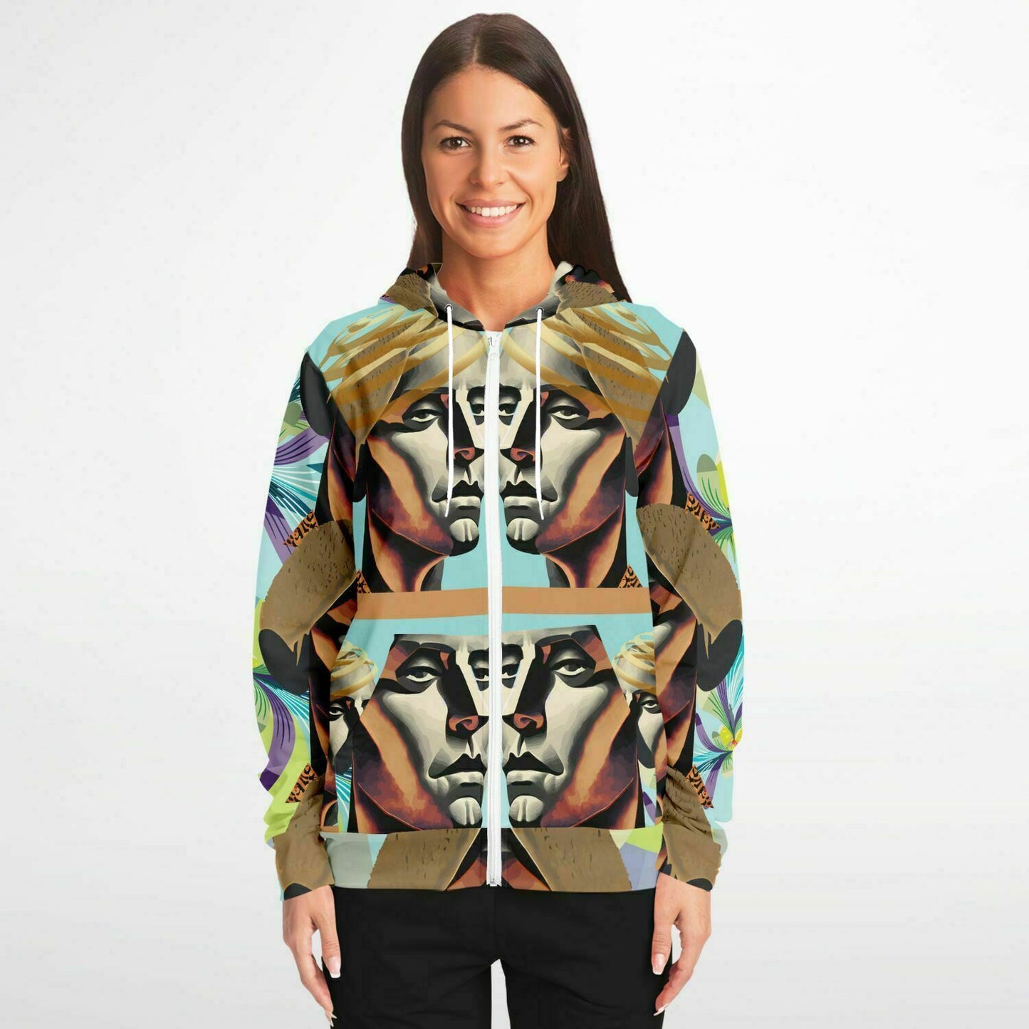 Fashion Zip-Up Hoodie - AOP Kukloso Cubist Faces No 54 - Free Shipping