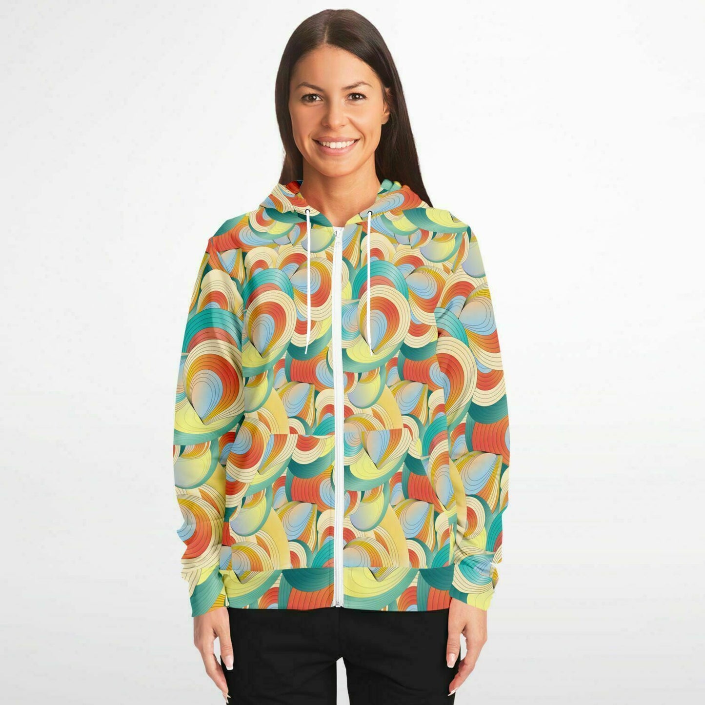 Fashion Zip-Up Hoodie - AOP Kukloso Ice Cream Swirls No 60 Multicolored - Free Shipping