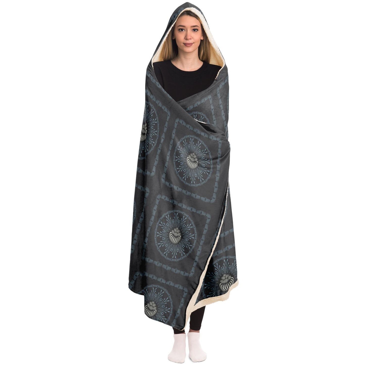 Hooded Blanket - AOP Mandala No 25 No 11 Pale Blue on Gray