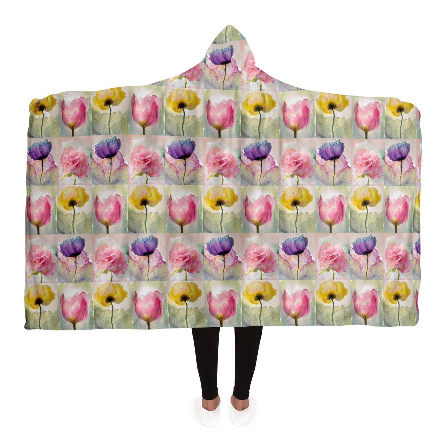 Hooded Blanket - AOP Kukloso Watercolor Florals Small Pattern - Free Shipping