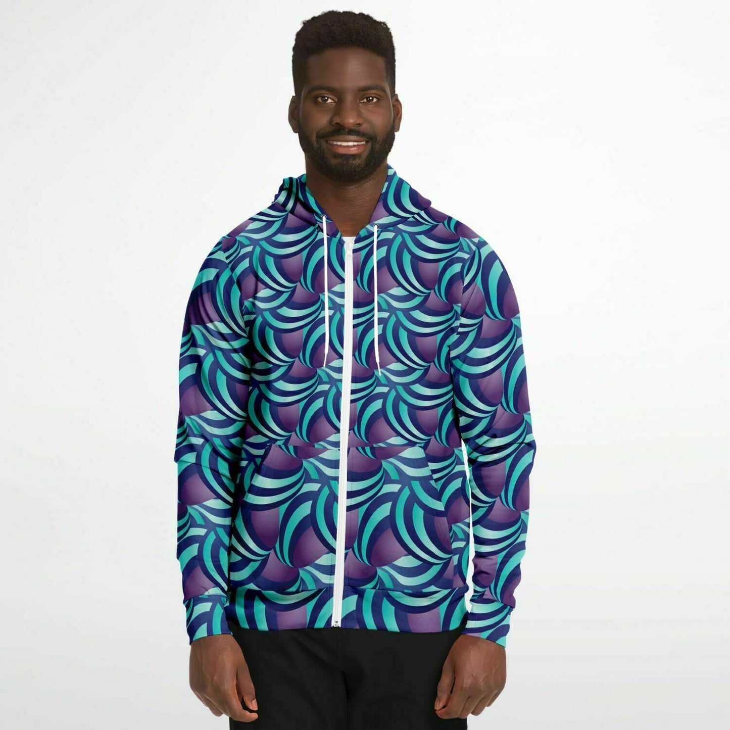 Fashion Zip-Up Hoodie - AOP Kukloso Ice Cream Swirls Aqua and Purple - Free Shipping