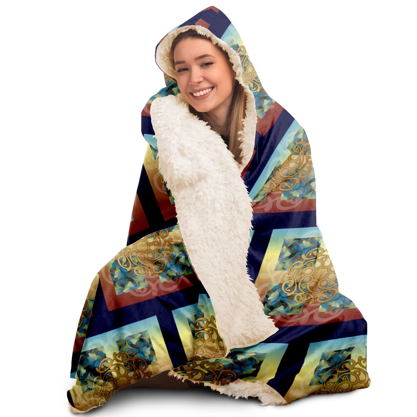 Hooded Blanket - AOP Kukloso Abstractical No 20 Abstract Pattern on Dark Navy - Free Shipping