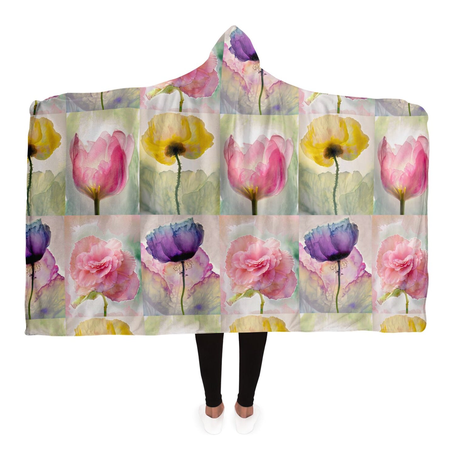Hooded Blanket - AOP Kukloso Watercolor Florals Large Pattern - Free Shipping